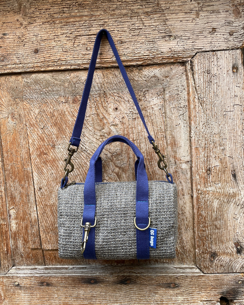 MISS BAG tessuto intrecciato grigio + manico bluette