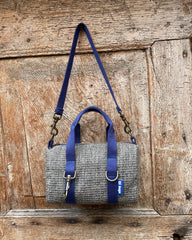 MISS BAG tessuto intrecciato grigio + manico bluette
