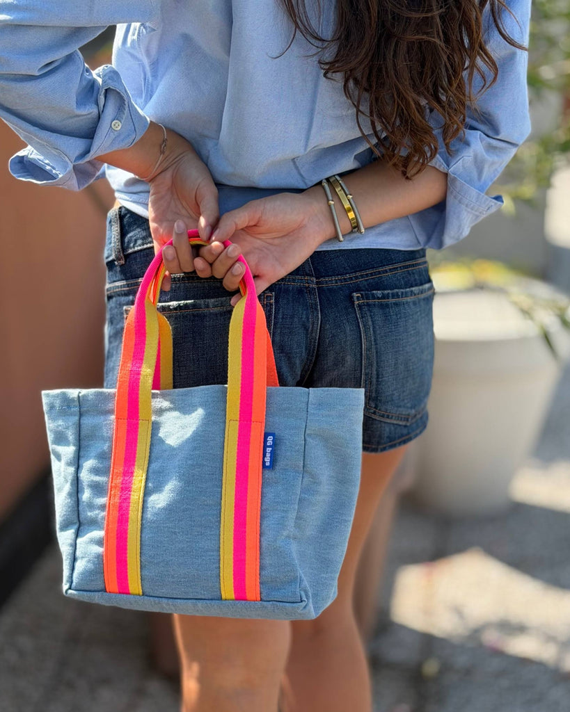 VOLTAGABBANA jeans azzurro + manici 62 + tasca arancione fluo