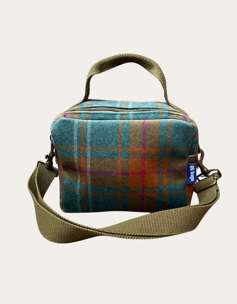 CARLOTTA velluto impermeabile tartan + manico verde glitter