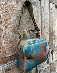 CARLOTTA velluto impermeabile tartan + manico verde glitter