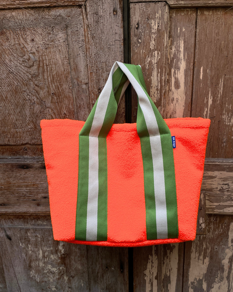 Super Bag pelosino arancione fluo + manico large verde/panna
