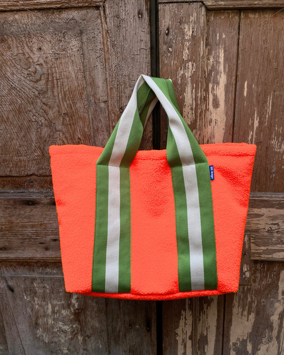 Super Bag pelosino arancione fluo + manico large verde/panna
