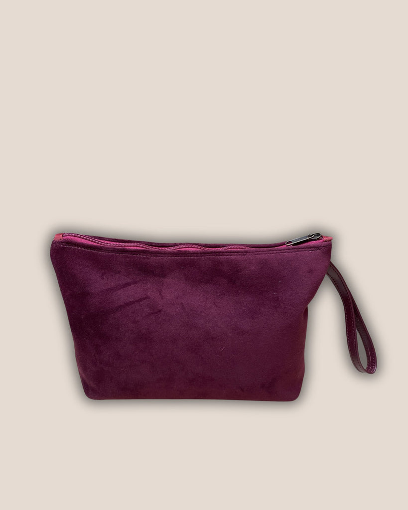 POCHETTONA velluto bordeaux - cerniera bordeaux - fodera bluette