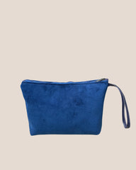 POCHETTONA velluto bluette - cerniera bluette - fodera rossa