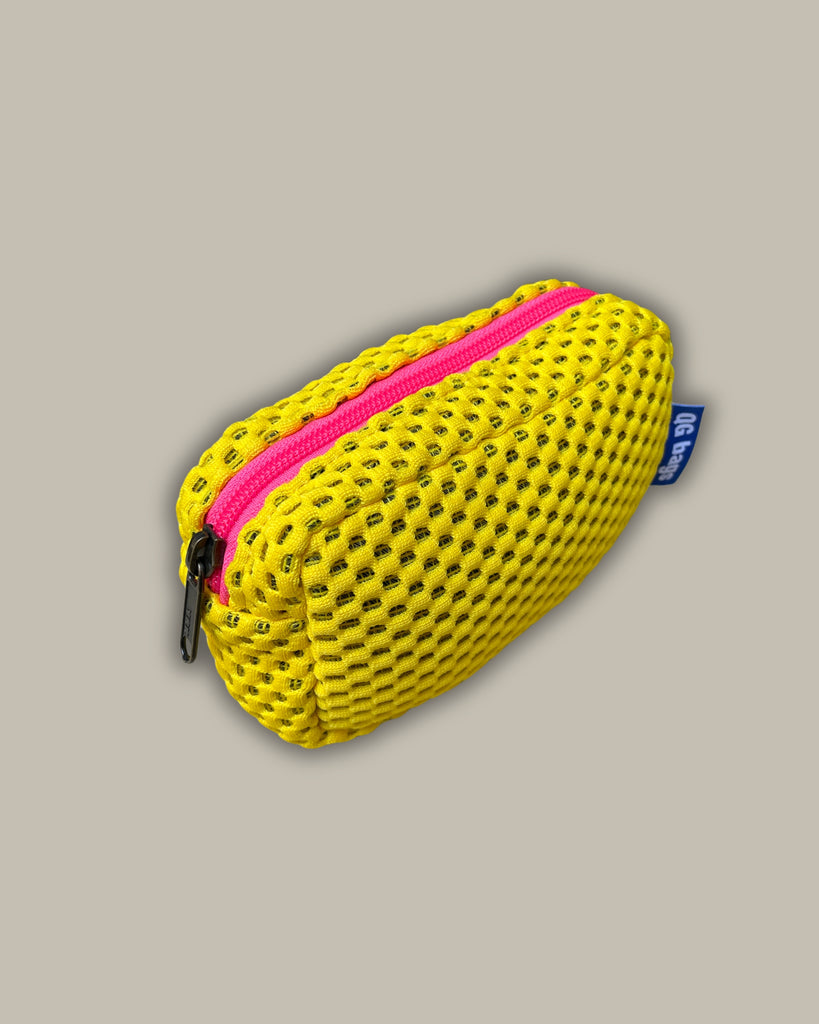 MICRO PILLOLA neoprene giallo + cerniera fucsia fluo