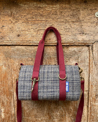 MISS BAG tessuto intrecciato blu/grigio + manico bordeaux