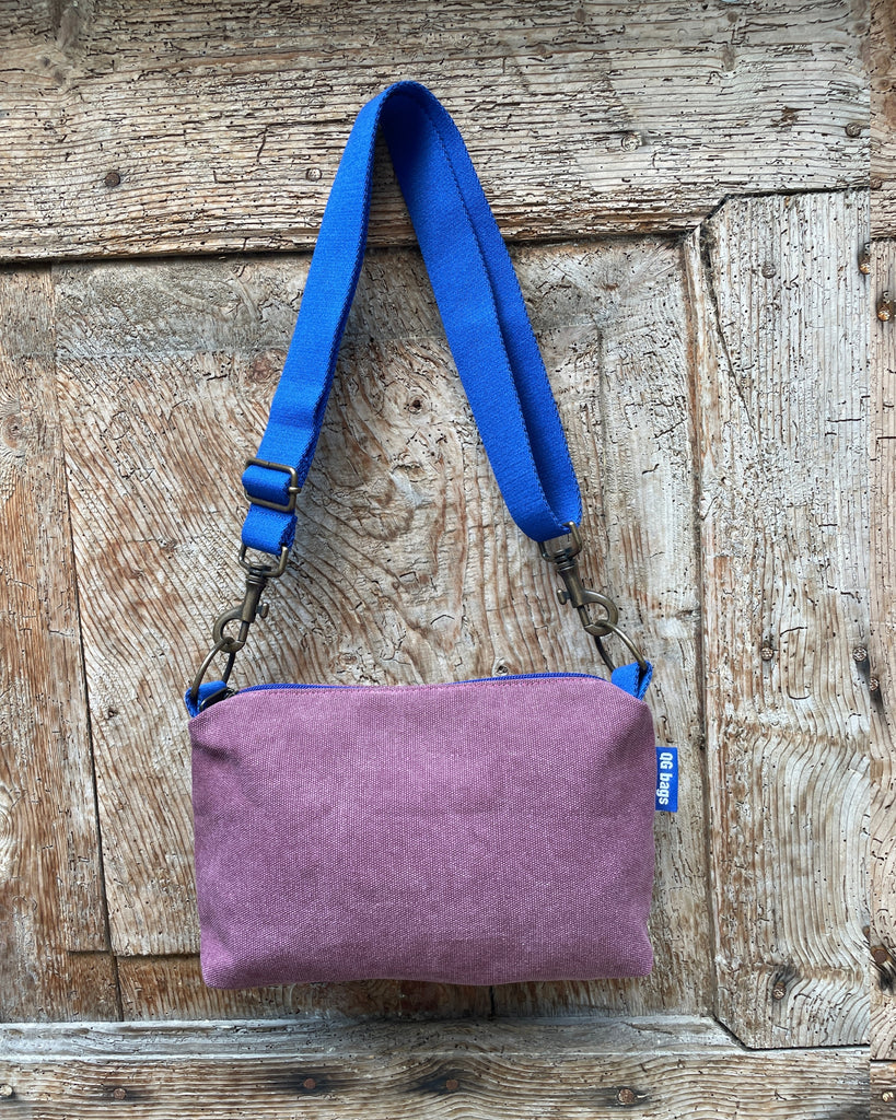 BRIOCHE tessuto cotone malva + manico blu elettrico
