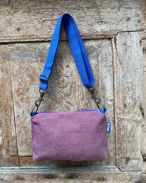 BRIOCHE tessuto cotone malva + manico blu elettrico
