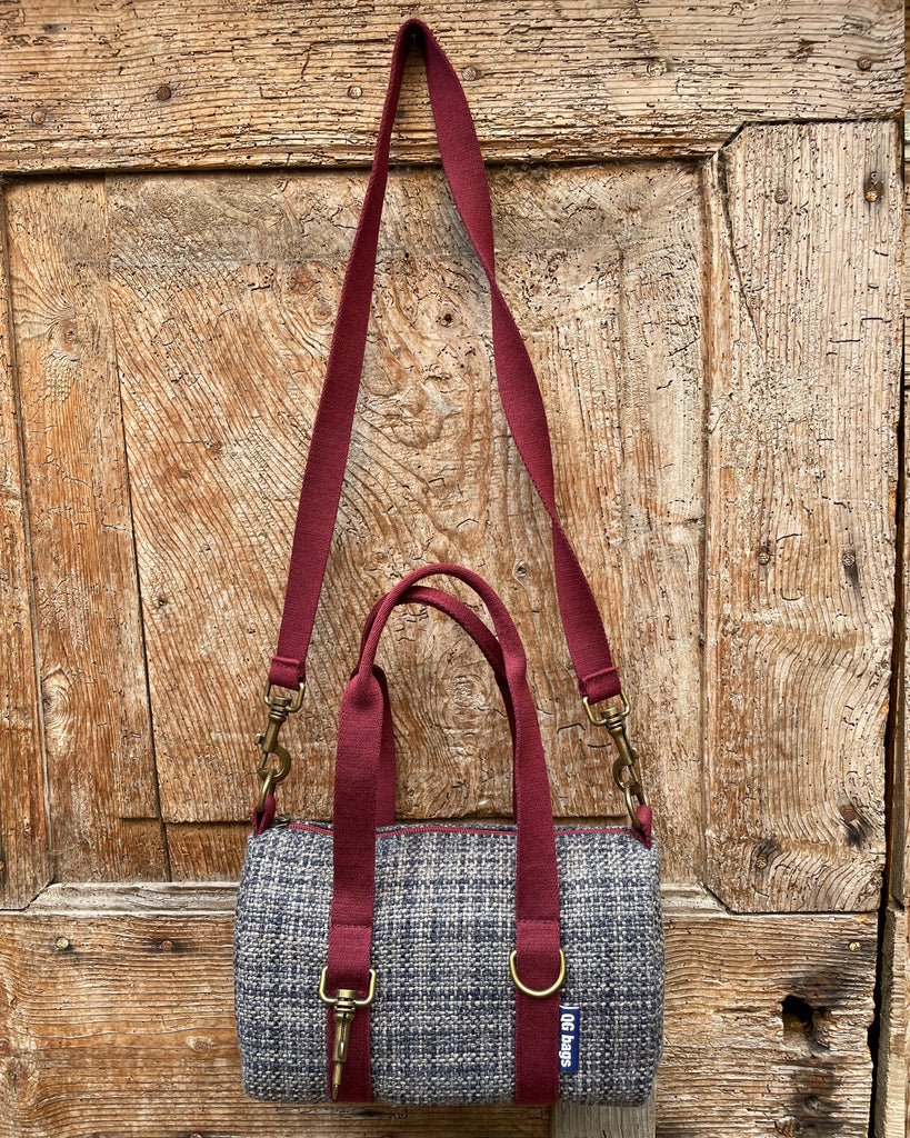 MISS BAG tessuto intrecciato blu/grigio + manico bordeaux