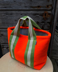 Super Bag pelosino arancione fluo + manico large verde/panna
