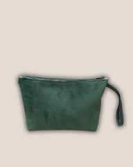 POCHETTONA velluto verde - cerniera verde - fodera azzurra