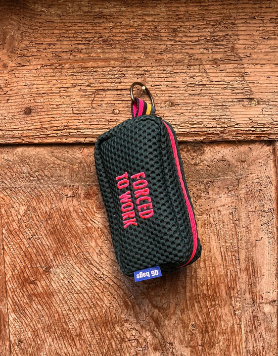 PILLOLA neoprene petrolio + ricamo fucsia fluo