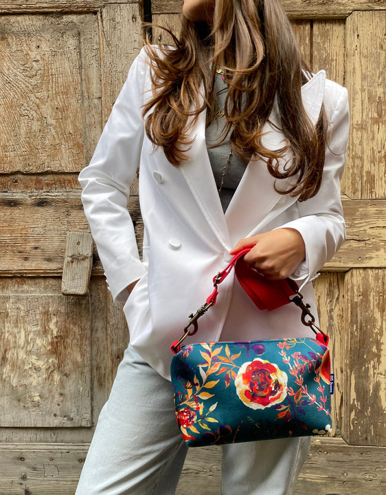 BRIOCHE velluto impermeabile Japan petrolio + manico rosso