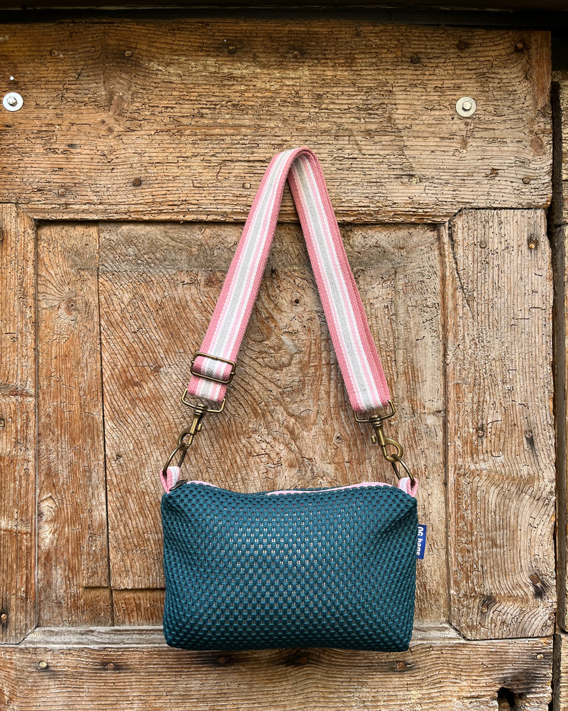 BRIOCHE neoprene a rete petrolio + manico rosa/grigio/bianco