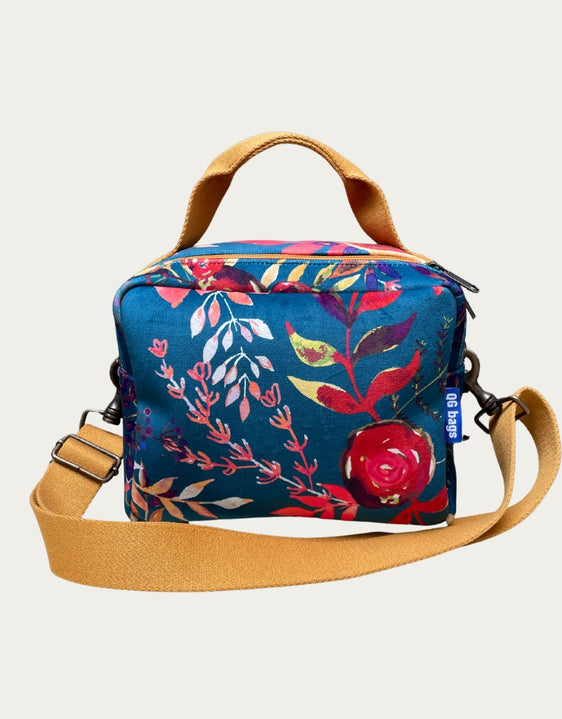 CARLOTTA velluto impermeabile Japan petrolio + manico senape