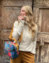 CARLOTTA velluto impermeabile Japan petrolio + manico senape