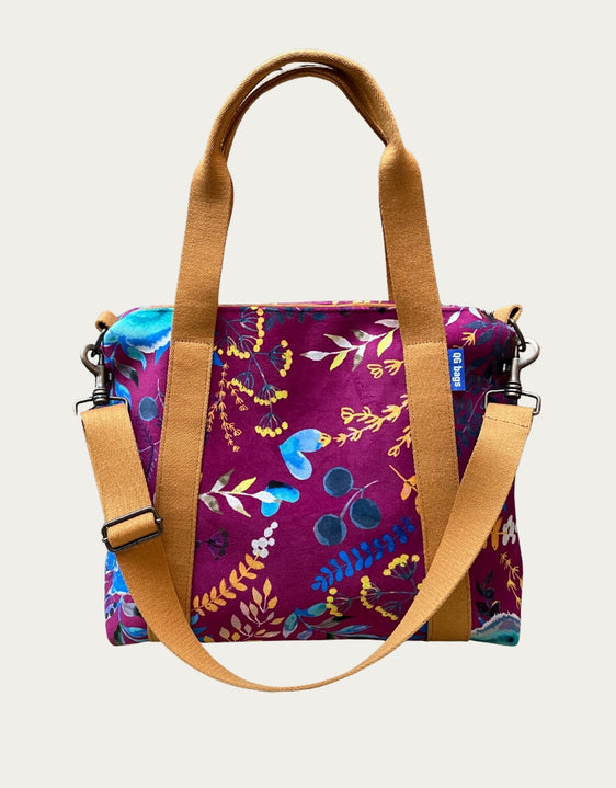 GRACE BAG velluto impermeabile Japan prugna + manico senape