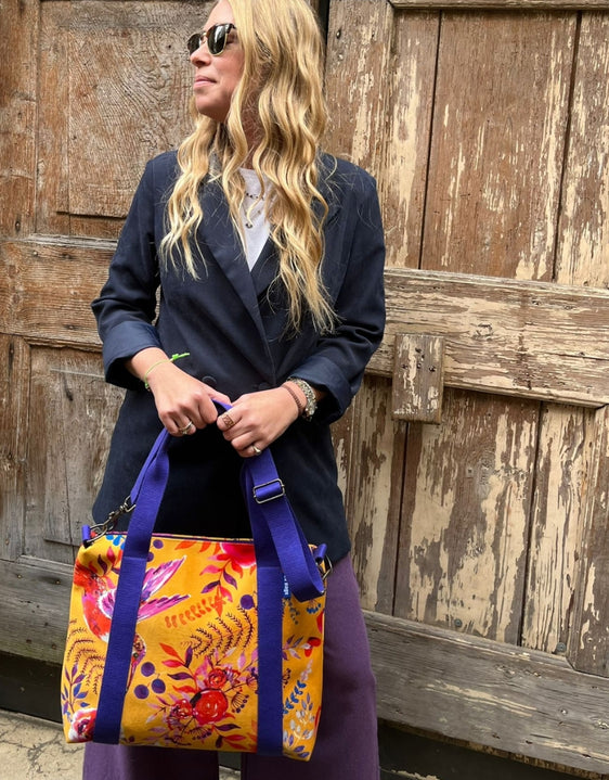 GRACE BAG velluto impermeabile Japan giallo + manico viola