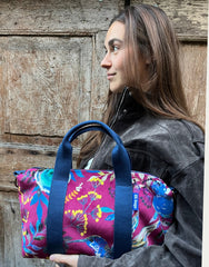 GRESSINA velluto impermeabile Japan prugna + manico blu cobalto