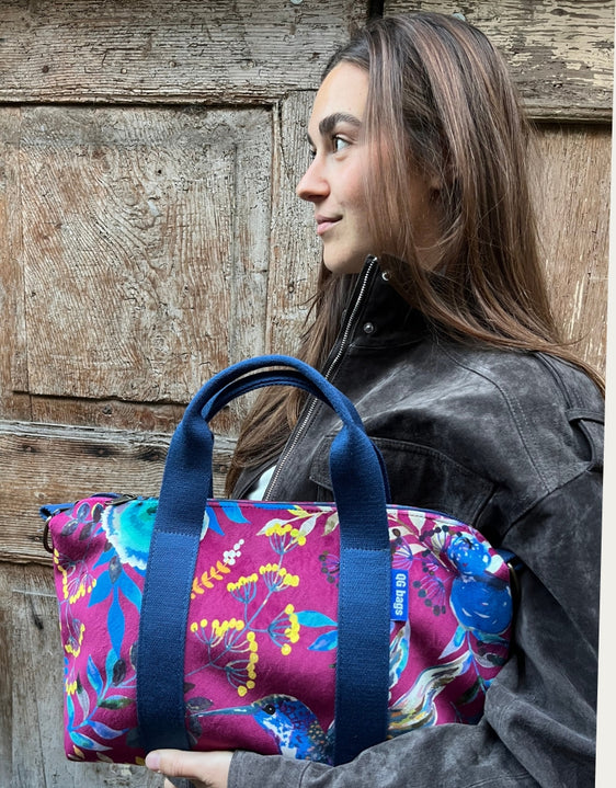 GRESSINA velluto impermeabile Japan prugna + manico blu cobalto