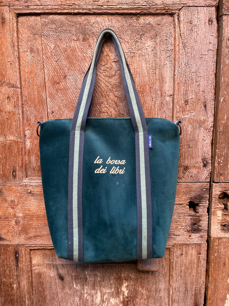 GIGI BAG speciale "la borsa dei libri" - velluto impermeabile petrolio + manico BAB