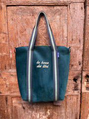 GIGI BAG speciale "la borsa dei libri" - velluto impermeabile petrolio + manico BAB