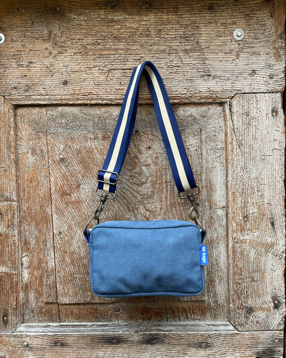 CECI BAG tessuto cotone bluette + manico 102