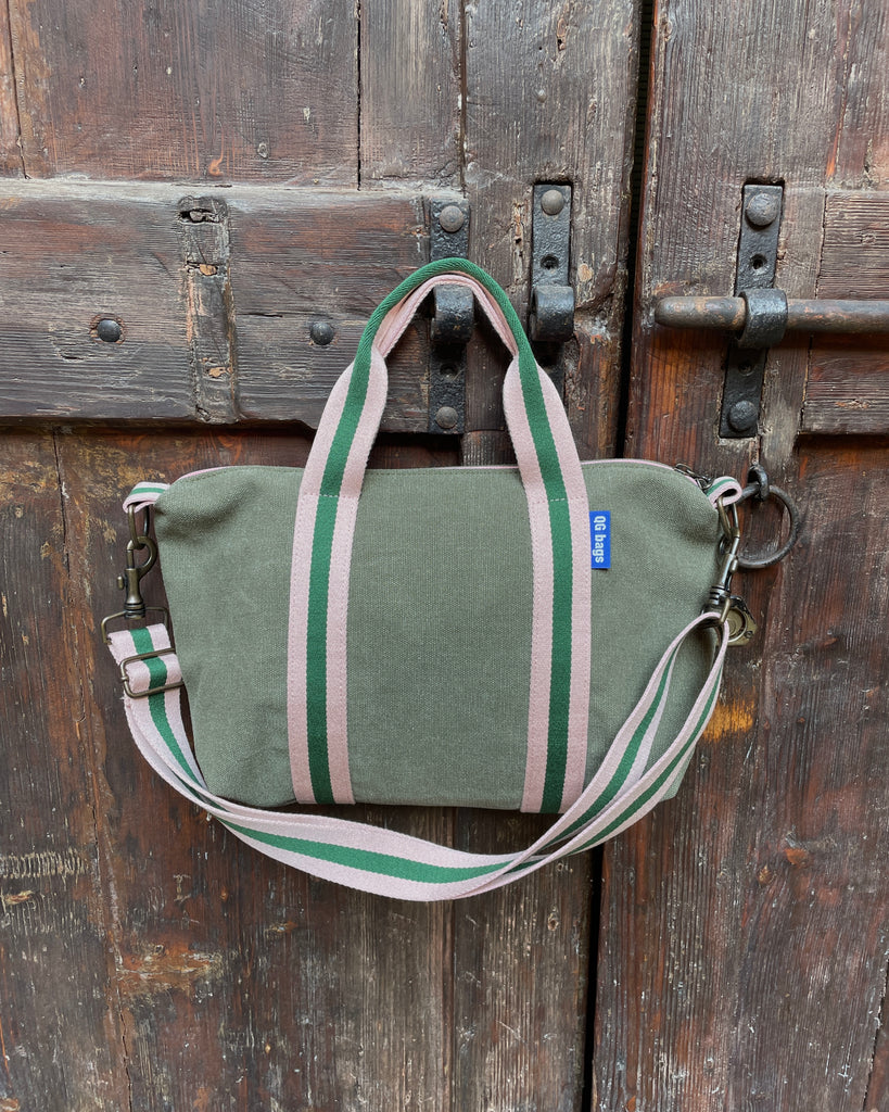 GRESSINA tessuto cotone army + manico rosa/verde