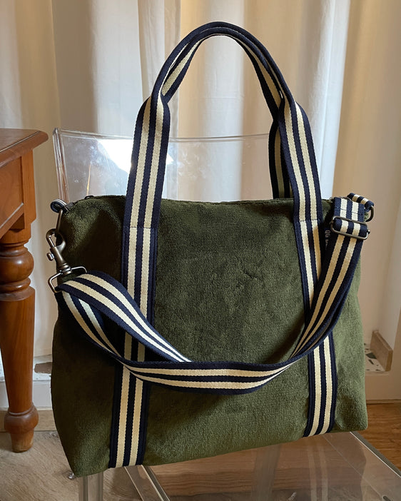 GRACE BAG tessuto spugna verde oliva + manico 29