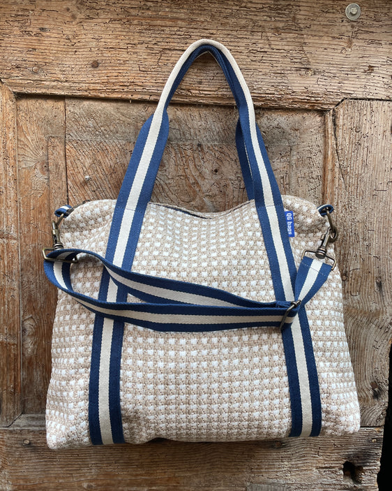 Grace Bag tessuto intrecciato - manico 10 bluette/bianco/bluette