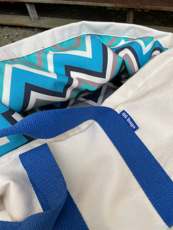 Super Bag tessuto bianco + fodera zig zag