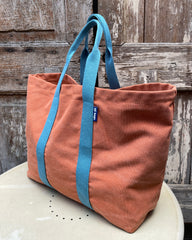 SUPER BAG tessuto cotone terracotta + manico azzurro