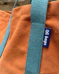 SUPER BAG tessuto cotone terracotta + manico azzurro