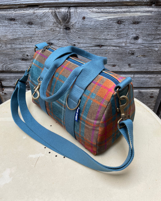 Lady Bag velluto impermabile tartan + manico petrolio