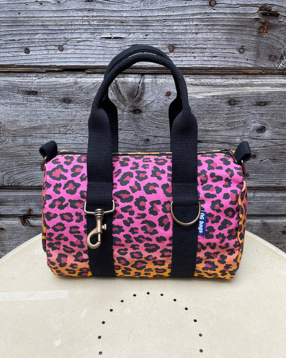 Lady Bag -  canvas stampato leopardato fucsia/giallo - manico nero