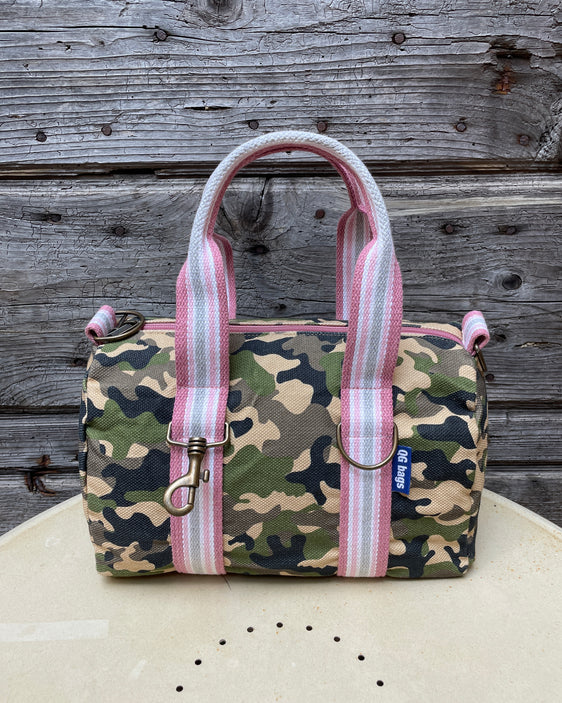 Lady Bag - canvas stampato camo  - manico rosa/grigio/bianco