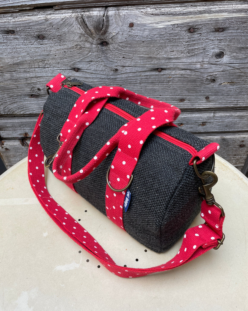 Lady Bag - cotone grigio scuro  - manico pois
