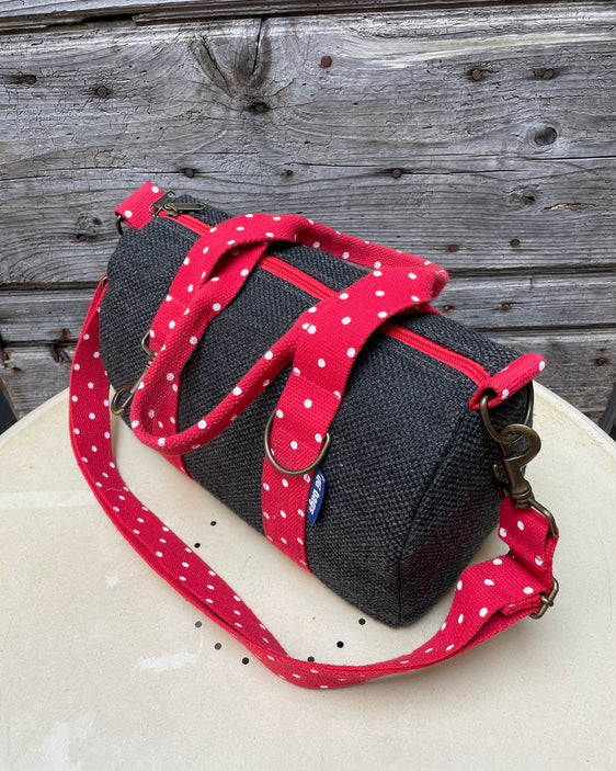 Lady Bag - cotone grigio scuro  - manico pois