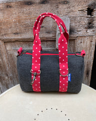 Lady Bag - cotone grigio scuro  - manico pois