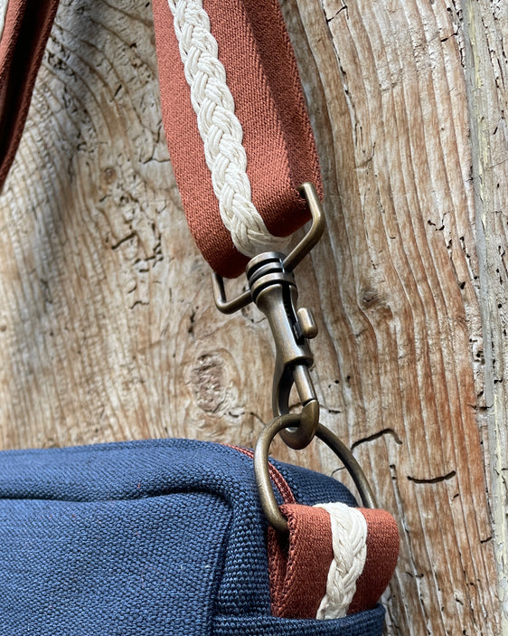 CECI BAG tessuto cotone blu + manico 60's