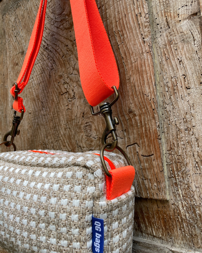 CECI BAG tessuto intrecciato + manico arancione fluo