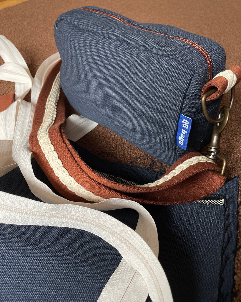 CECI BAG tessuto cotone blu + manico 60's