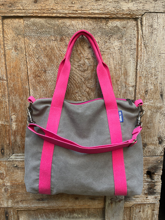 Grace Bag tessuto grigio medio - manico fucsia
