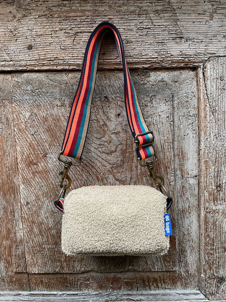 FLUO fuchsia neoprene PILLOW + blue embroidery