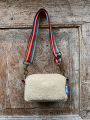 FLUO fuchsia neoprene PILLOW + blue embroidery