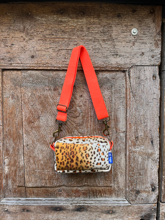 PILLOLA PLUS velluto impermeabile ANIMALIER chiaro + manico arancione fluo