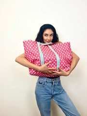 Super Bag canvas stampato rosa + manico 95