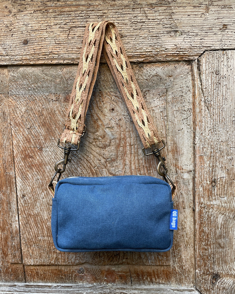 CECI BAG tessuto cotone blu + manico 60's