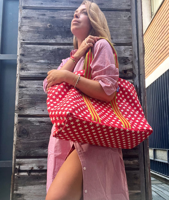 Super Bag canvas stampato rosso + manico 95 H